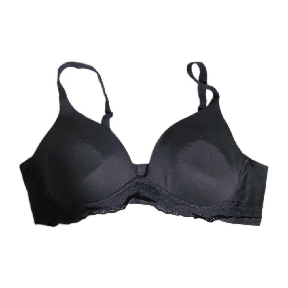 Warners Black Wireless Lightly Padded Bra Lace Trim Womens 40C GUC